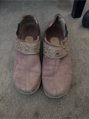 Ariat brown Leather Slip-On Clogs with Studded Floral Strap